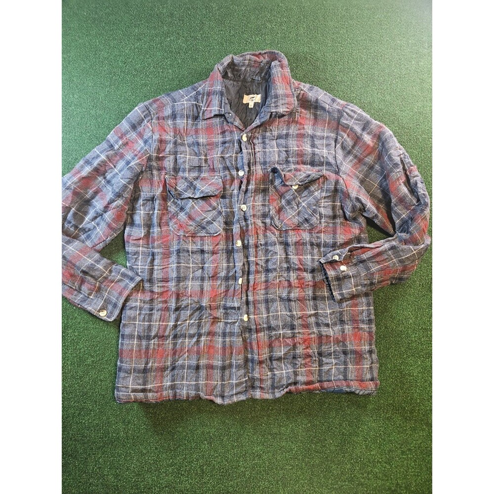 Briggs Quilted Plaid Lined Size L Shirt Jacket Mens Blue Vintage Flannel Button